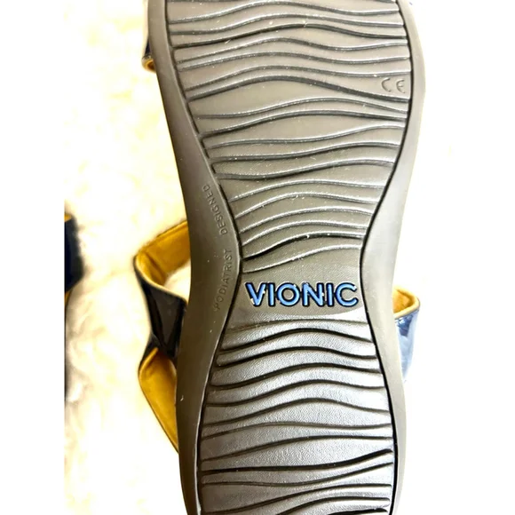 Vionic Farra Orthaheel Navy Patent Leather Sandals Women Size 8 - Picture 7 of 9